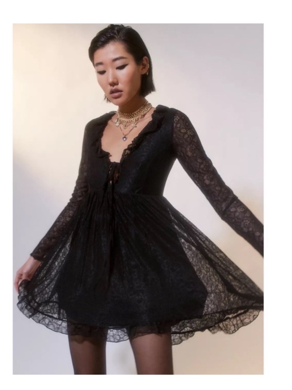 UO Janet Lace Long Sleeve Mini Dress